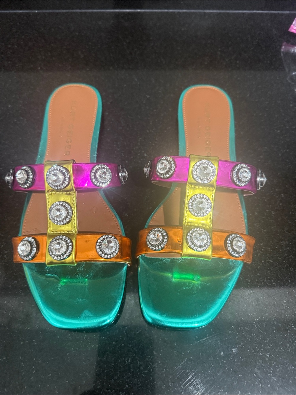 Kurt Geiger Multicolor Jewel-Embellished Metallic Slide Sandals